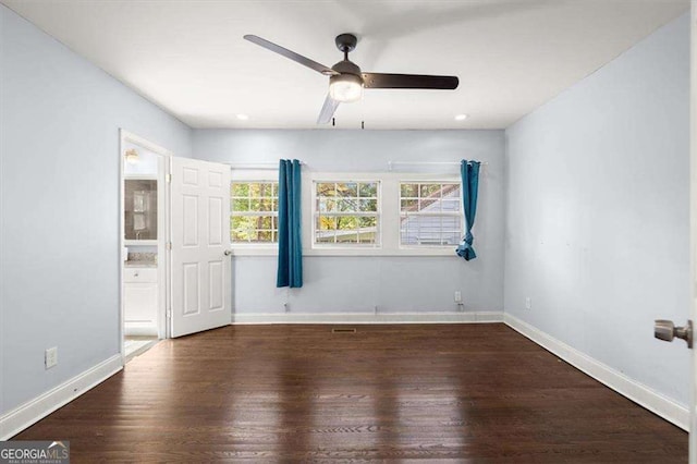 1686 Alvarado Ter SW, Atlanta, GA 30310 - unfurnished bedroom featuring wood finished floors, ensuite bath, recessed lighting, and a ceiling fan