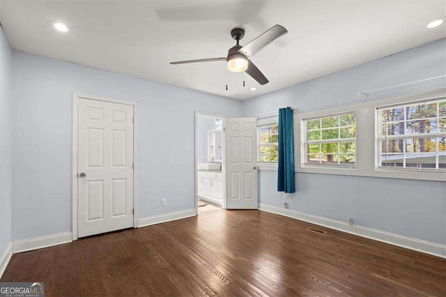 1686 Alvarado Ter SW, Atlanta, GA 30310 - unfurnished bedroom featuring wood finished floors, ensuite bathroom, recessed lighting, and ceiling fan