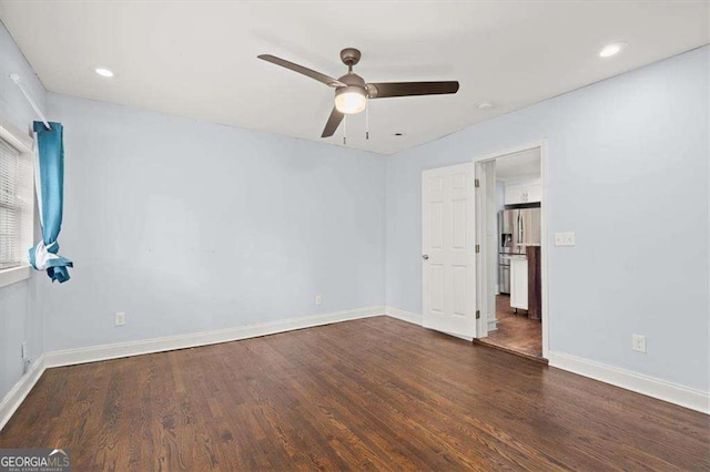 1686 Alvarado Ter SW, Atlanta, GA 30310 - unfurnished bedroom featuring stainless steel fridge, wood finished floors, a ceiling fan, and recessed lighting