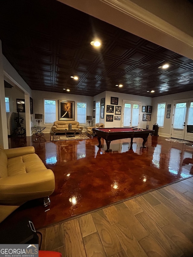 3084 Watsons Bnd, Milton, GA 30004 - playroom featuring hardwood / wood-style flooring, billiards, an ornate ceiling, and recessed lighting