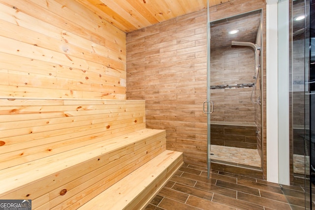 3084 Watsons Bnd, Milton, GA 30004 - sauna with wood walls, wood finished floors, and wood ceiling