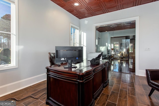 3084 Watsons Bnd, Milton, GA 30004 - home office featuring wood finish floors, an ornate ceiling, and recessed lighting