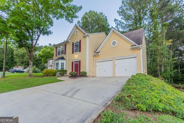 7113 Ambercrest Ct, Austell, GA 30168 - traditional-style home with concrete driveway, a garage, and a front yard