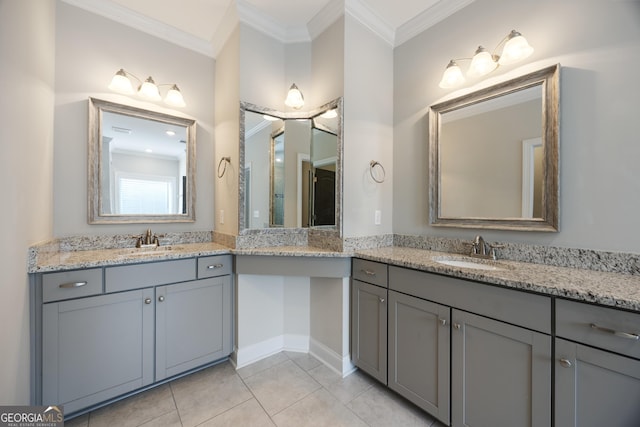 703 Burch Creek Dr, Grovetown, GA 30813 - full bath featuring two vanities, crown molding, and tile patterned flooring