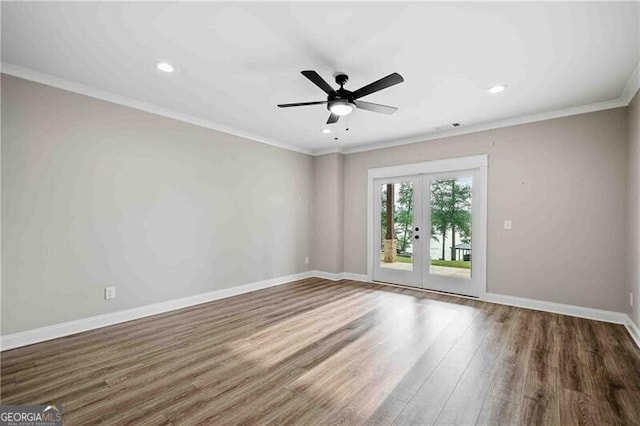 103 Jackson Ridge Dr, Monticello, GA 31064 - unfurnished room with french doors, wood finished floors, baseboards, recessed lighting, and a ceiling fan