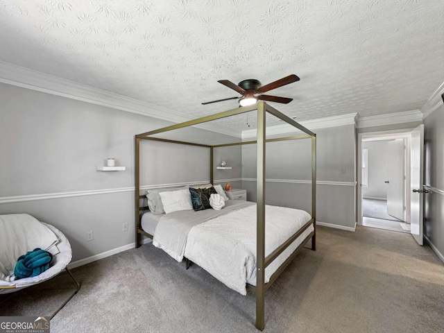 30 Court S, Ellenwood, GA 30294 - bedroom featuring crown molding, carpet, baseboards, ceiling fan, and a textured ceiling