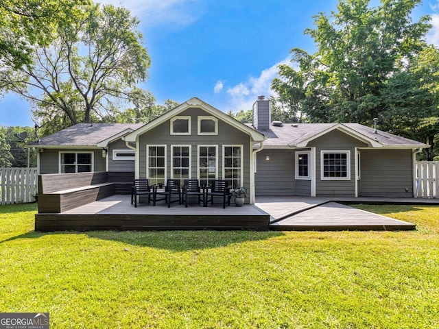 30 Court S, Ellenwood, GA 30294 - rear view of property with a chimney and a wooden deck