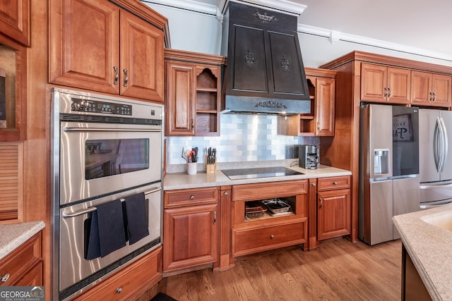 33 T J Mote Rd, Dahlonega, GA 30533 - kitchen featuring appliances with stainless steel finishes, open shelves, brown cabinets, and light countertops