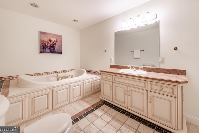 33 T J Mote Rd, Dahlonega, GA 30533 - bathroom featuring toilet, vanity, a bath, and tile patterned floors