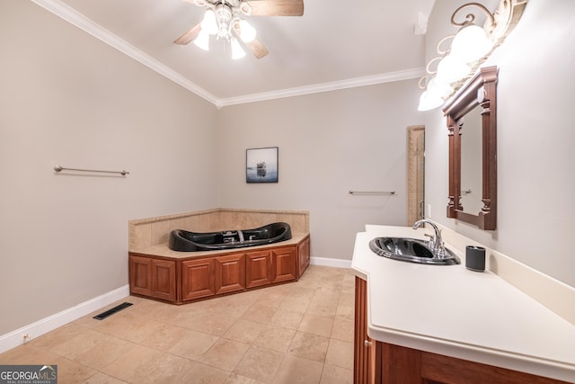33 T J Mote Rd, Dahlonega, GA 30533 - full bathroom with crown molding, vanity, ceiling fan, baseboards, and tile patterned floors