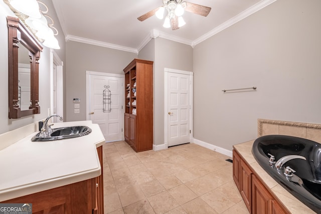 33 T J Mote Rd, Dahlonega, GA 30533 - full bath with ornamental molding, vanity, a garden tub, ceiling fan, and baseboards