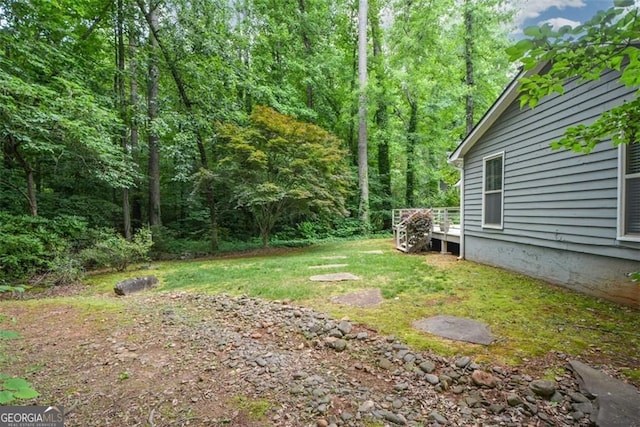 4766 Jamerson Forest Cir, Marietta, GA 30066 - view of grassy yard with a wooded view and a deck