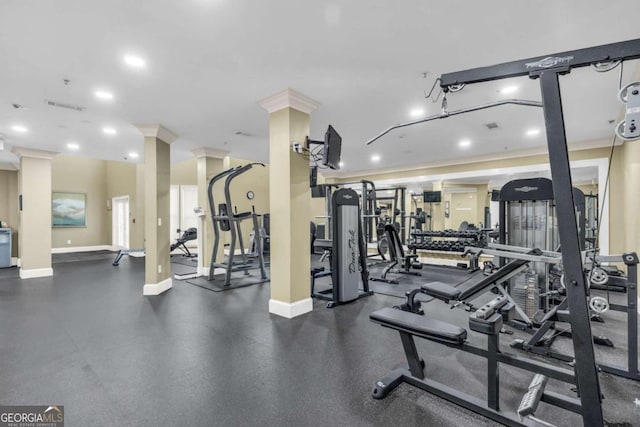 1850 Cotillion Dr Unit 3123, Atlanta, GA 30338 - exercise room with recessed lighting and ornate columns