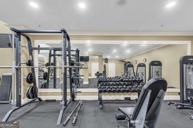 1850 Cotillion Dr Unit 3123, Atlanta, GA 30338 - exercise room featuring crown molding and recessed lighting