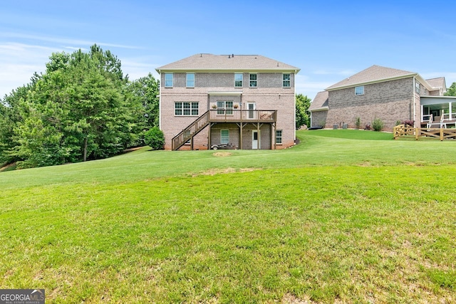 466 Sweet Apple, Buford, GA 30518 - rear view of property featuring stairway, a deck, a yard, and brick siding