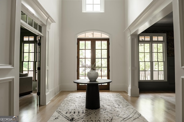 900 Crabapple Hl, Milton, GA 30004 - entryway with light wood-style flooring, baseboards, and a high ceiling