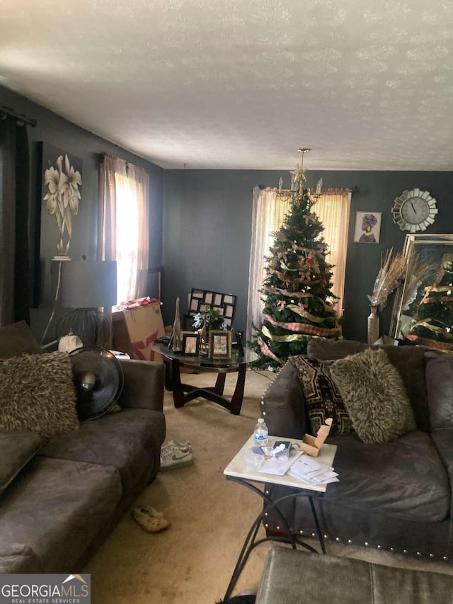 2722 Alden St, Macon, GA 31206 - carpeted living room featuring a textured ceiling
