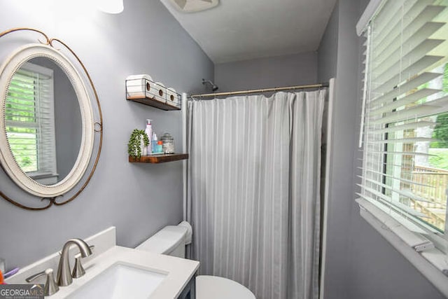 120 Chambers Ave, Cornelia, GA 30531 - bathroom featuring toilet, vanity, and a shower with shower curtain