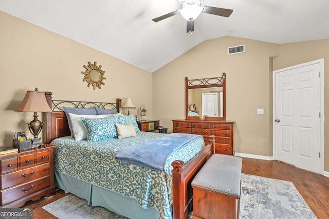 507 Hunterian Pl, Newnan, GA 30265 - bedroom featuring vaulted ceiling, wood finished floors, baseboards, and a ceiling fan