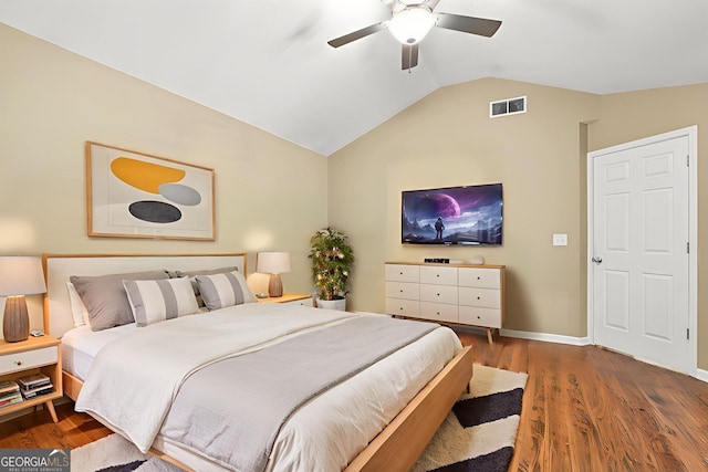 507 Hunterian Pl, Newnan, GA 30265 - bedroom featuring lofted ceiling, wood finished floors, ceiling fan, and baseboards