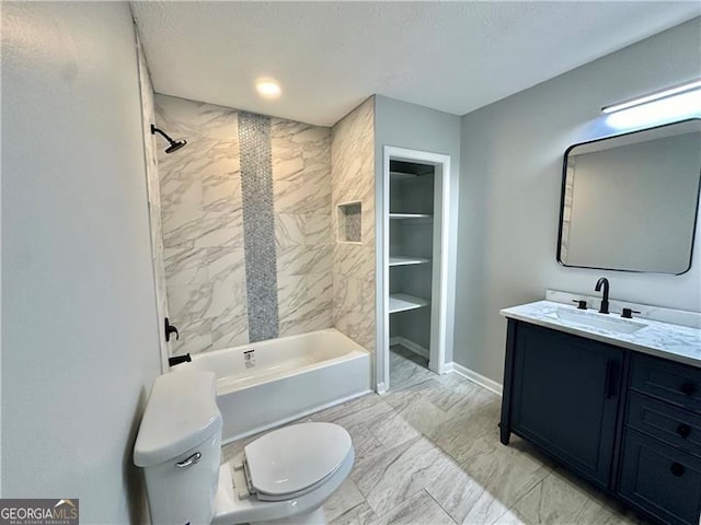 5419 Lake Dr, Douglasville, GA 30135 - full bath with toilet, vanity, marble finish flooring, shower / tub combination, and baseboards