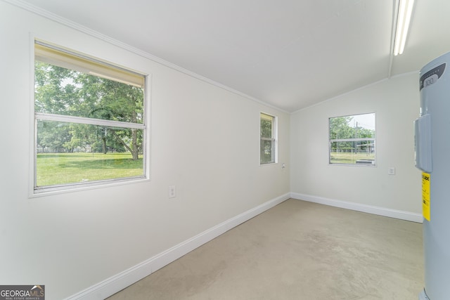 4124 W Rd, Blackshear, GA 31516 - empty room with baseboards, electric water heater, lofted ceiling, and ornamental molding