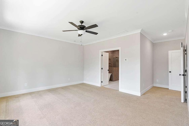206 Grady Burrell Dr, Holly Springs, GA 30115 - empty room with ceiling fan, ornamental molding, baseboards, light carpet, and recessed lighting