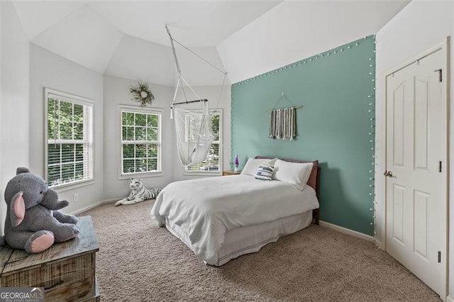 9065 Yellow Pine Ct, Gainesville, GA 30506 - carpeted bedroom featuring vaulted ceiling and baseboards