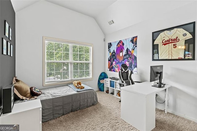 9065 Yellow Pine Ct, Gainesville, GA 30506 - bedroom with lofted ceiling, carpet flooring, and an office area