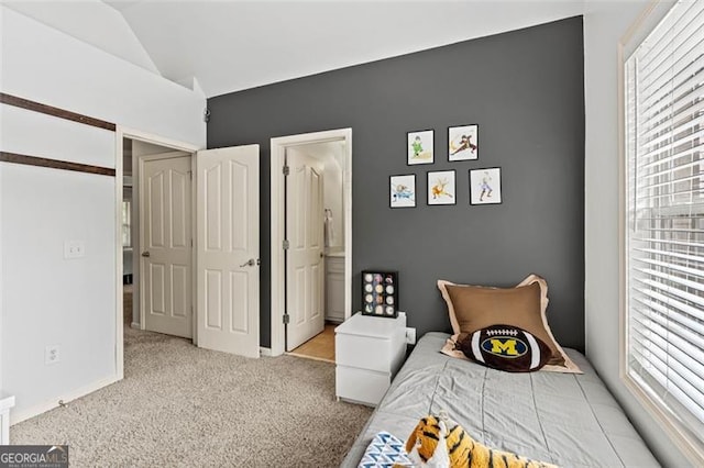 9065 Yellow Pine Ct, Gainesville, GA 30506 - carpeted bedroom featuring vaulted ceiling and ensuite bathroom