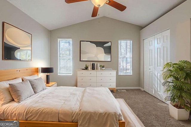 2105 Sandtree Ct SW, Atlanta, GA 30331 - carpeted bedroom featuring lofted ceiling, a closet, and ceiling fan