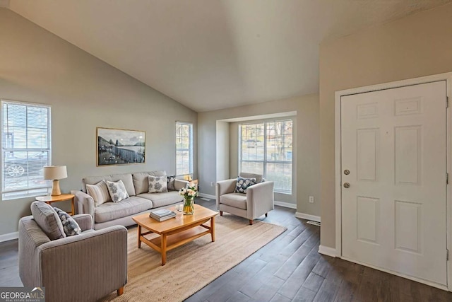 2105 Sandtree Ct SW, Atlanta, GA 30331 - living room featuring vaulted ceiling and dark wood-type flooring