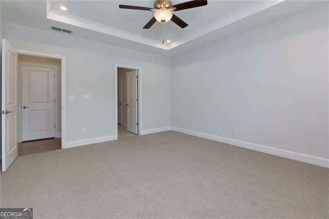 740 Pineberry Ct, Grayson, GA 30017 - unfurnished bedroom featuring light carpet, crown molding, a raised ceiling, recessed lighting, and ceiling fan