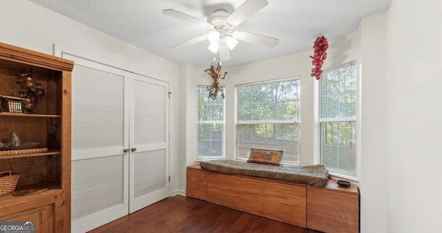 475 Cascade Rise Ct, South Fulton, GA 30331 - sitting room with dark wood-style flooring, a ceiling fan, and a textured ceiling