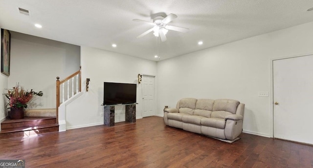 475 Cascade Rise Ct, South Fulton, GA 30331 - living area featuring a ceiling fan, wood finished floors, stairway, and recessed lighting