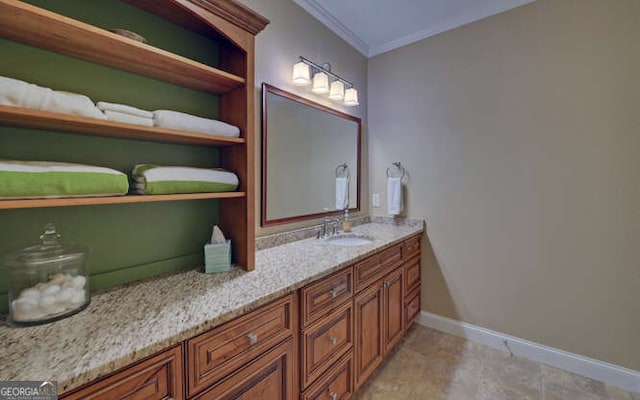 2156 Mockingbird Ln, Hiawassee, GA 30546 - bathroom featuring ornamental molding, baseboards, and vanity