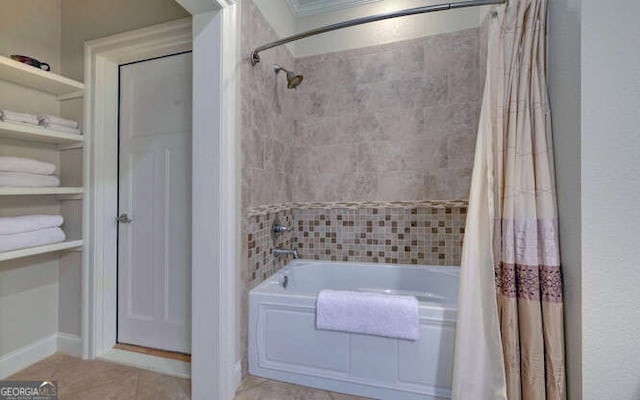 2156 Mockingbird Ln, Hiawassee, GA 30546 - bathroom with shower / bath combination with curtain and tile patterned floors