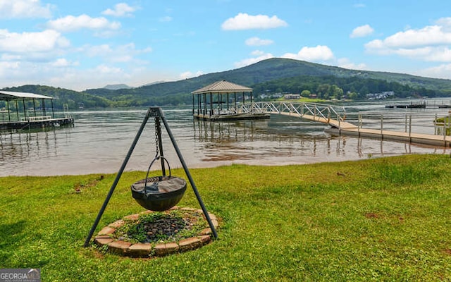 2156 Mockingbird Ln, Hiawassee, GA 30546 - dock area featuring a water and mountain view and a lawn
