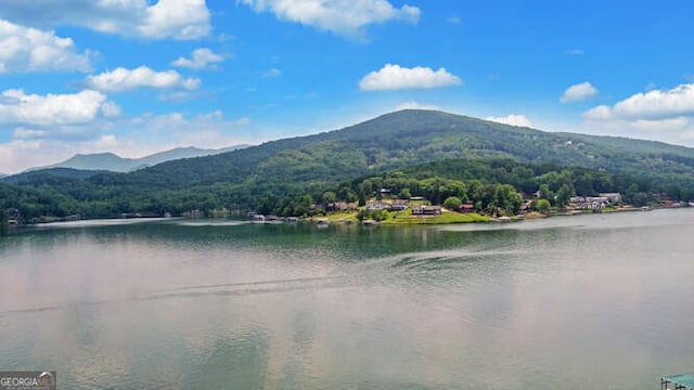 2156 Mockingbird Ln, Hiawassee, GA 30546 - water view with a mountain backdrop and a heavily wooded area
