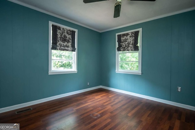 140 Lakeview St, Athens, GA 30601 - empty room with dark wood-style floors, a ceiling fan, and crown molding