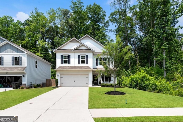 160 Winner St, Acworth, GA 30102 - craftsman inspired home featuring driveway, board and batten siding, a front yard, an attached garage, and central AC