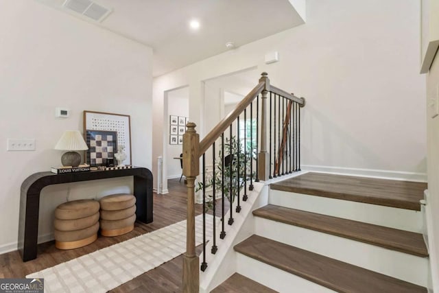 160 Winner St, Acworth, GA 30102 - staircase with wood finished floors and baseboards