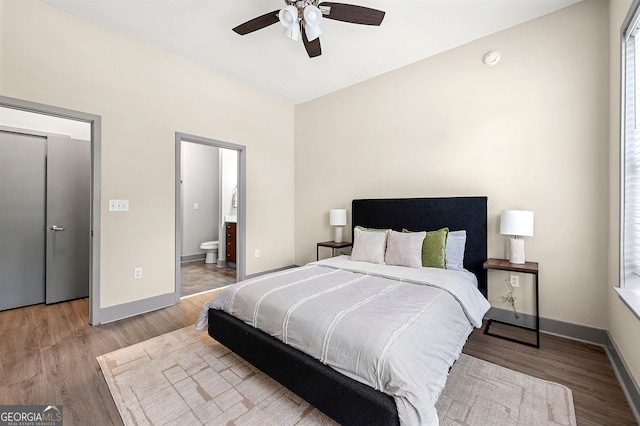 425 Chapel St SW Unit 1107, Atlanta, GA 30313 - bedroom with light wood-style floors, ensuite bathroom, and ceiling fan