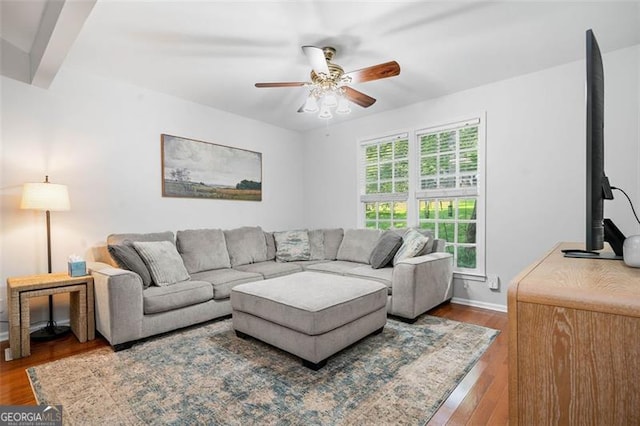 4458 Trickum Rd, Marietta, GA 30066 - living area with ceiling fan, wood finished floors, and baseboards