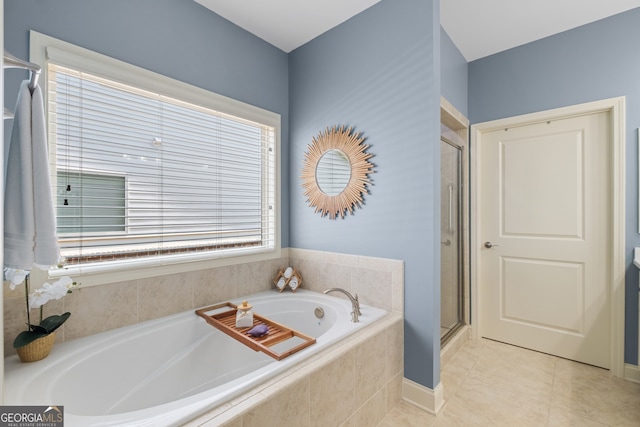 2245 Long Bow Chase, Kennesaw, GA 30144 - full bathroom with a bath, a shower stall, tile patterned flooring, and healthy amount of natural light