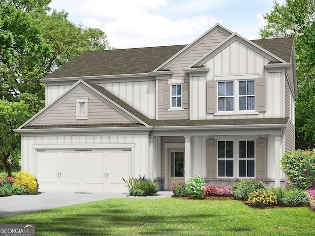 247 Annie Ln, Statham, GA 30666 - view of front of property featuring board and batten siding, roof with shingles, driveway, and a front lawn