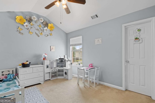 154 Stephens Mill Dr, Dallas, GA 30157 - bedroom featuring lofted ceiling, light carpet, and ceiling fan