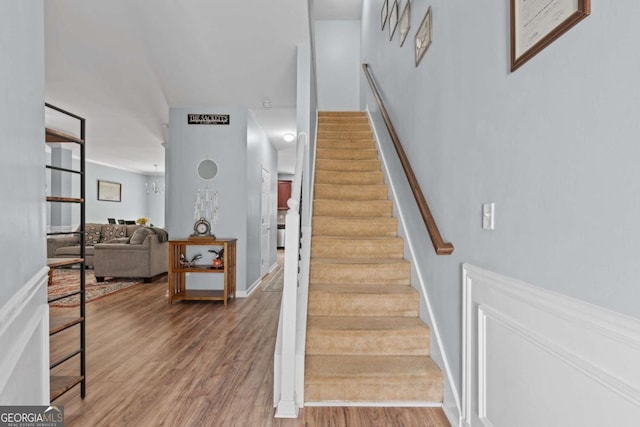 154 Stephens Mill Dr, Dallas, GA 30157 - stairs featuring wood finished floors