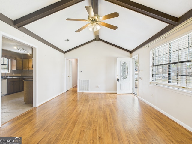 292 Whitetail Cir, Hinesville, GA 31313 - unfurnished living room with ceiling fan and light wood-style floors