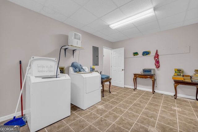 327 Brucken Strasse Unit 609, Helen, GA 30545 - laundry area with washing machine and clothes dryer, electric panel, baseboards, and light tile patterned floors
